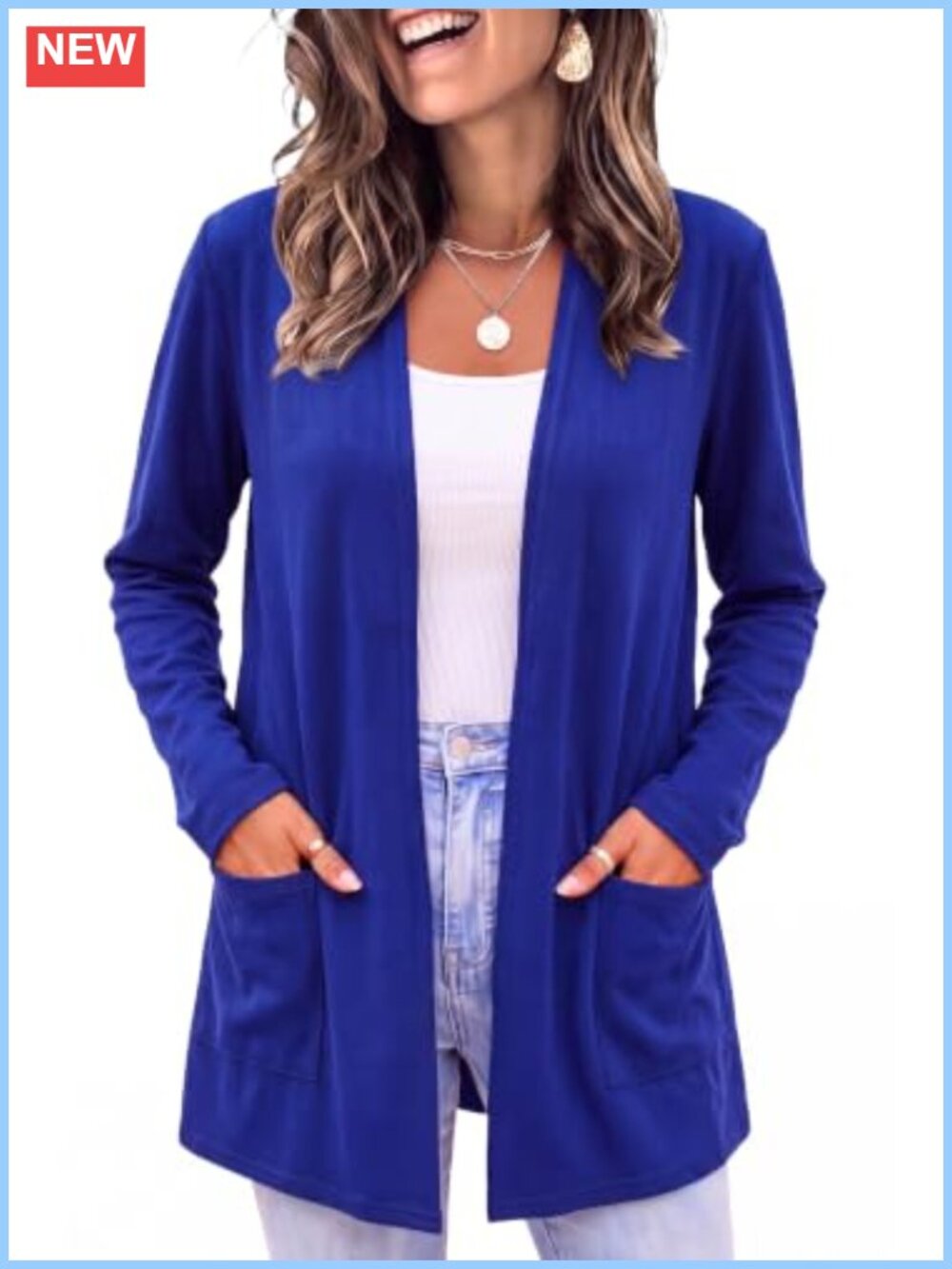 Lightweight Long Sleeve Open Front Cardigan with Pockets Casual Duster